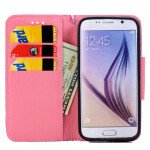 Wholesale Galaxy S6 Edge Color Flip Leather Wallet Case with Strap (Purple Pink)